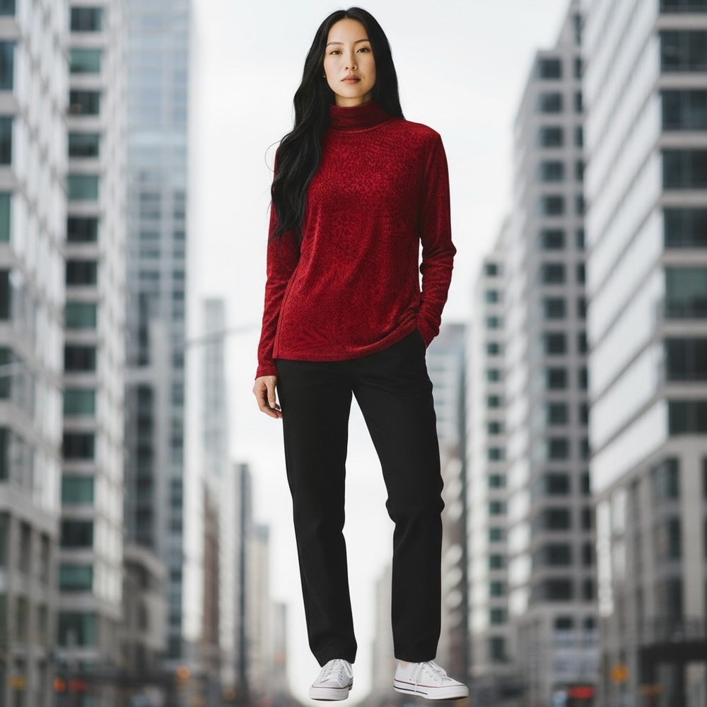 Chic Red Long Sleeve Women's Top